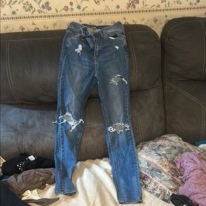 Wild Fable Blue Straight Leg Jeans with Distressed Details